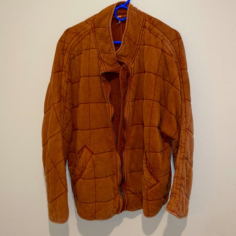 Free People Quilted Jacket in Rust Orange